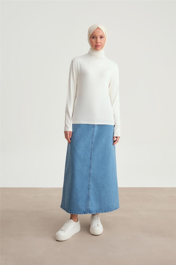 Armine Uzun Kol Balıkçı Yaka Badi 23KD9039 Ekru