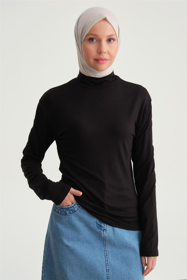 Armine Uzun Kol Balıkçı Yaka Badi 23KD9039 Siyah