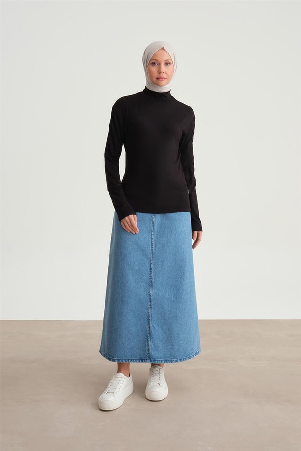 Armine Uzun Kol Balıkçı Yaka Badi 23KD9039 Siyah