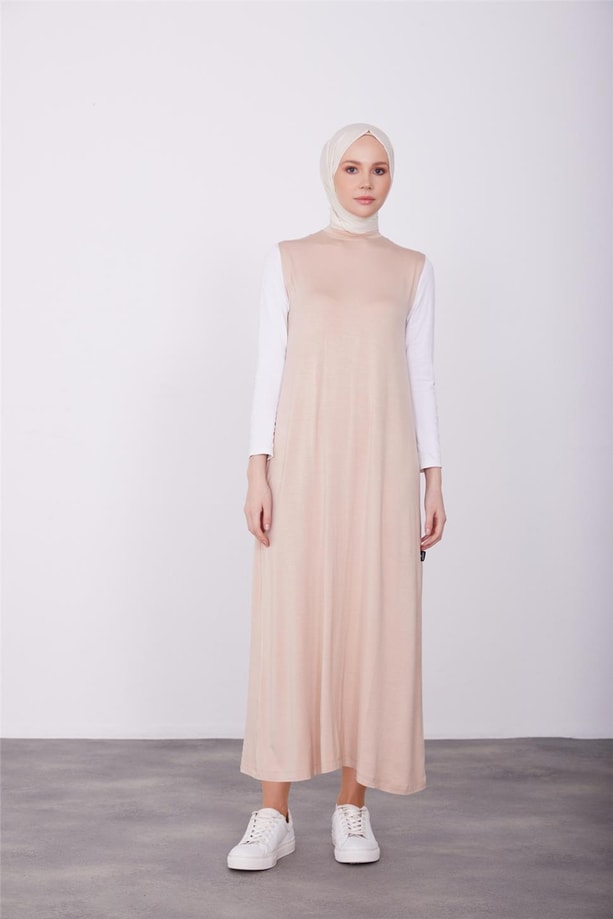 Armine Sıfır Kol İçlik Elbise 23KD9041 Bej