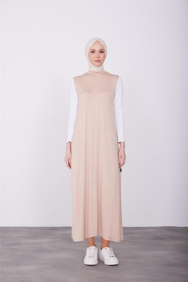 Armine Sıfır Kol İçlik Elbise 23KD9041 Bej