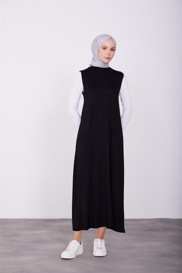 Armine Sıfır Kol İçlik Elbise 23KD9041 Siyah