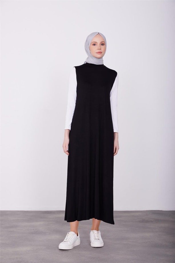 Armine Sıfır Kol İçlik Elbise 23KD9041 Siyah