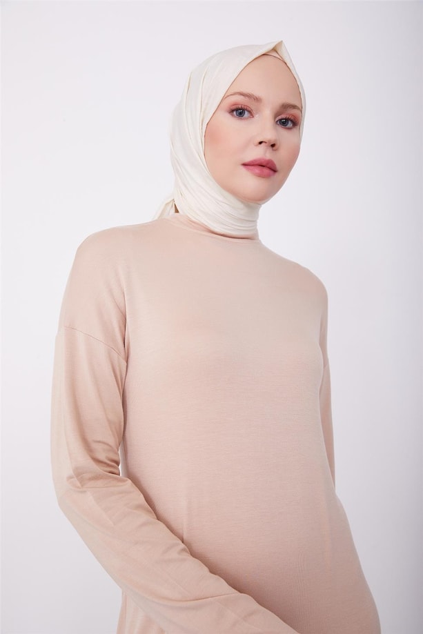 Armine Uzun Kol İçlik Elbise 23KD9042 Bej