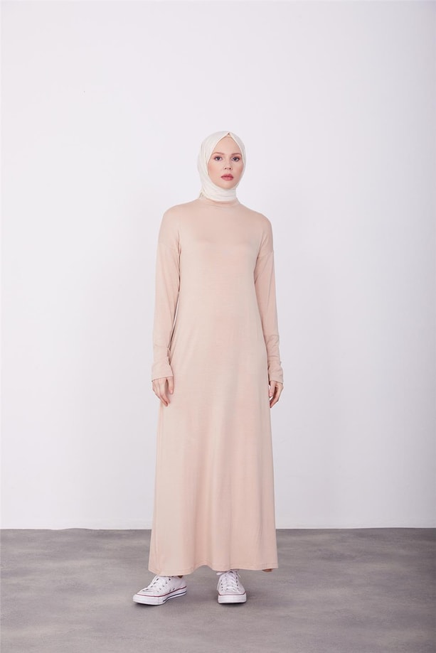 Armine Uzun Kol İçlik Elbise 23KD9042 Bej