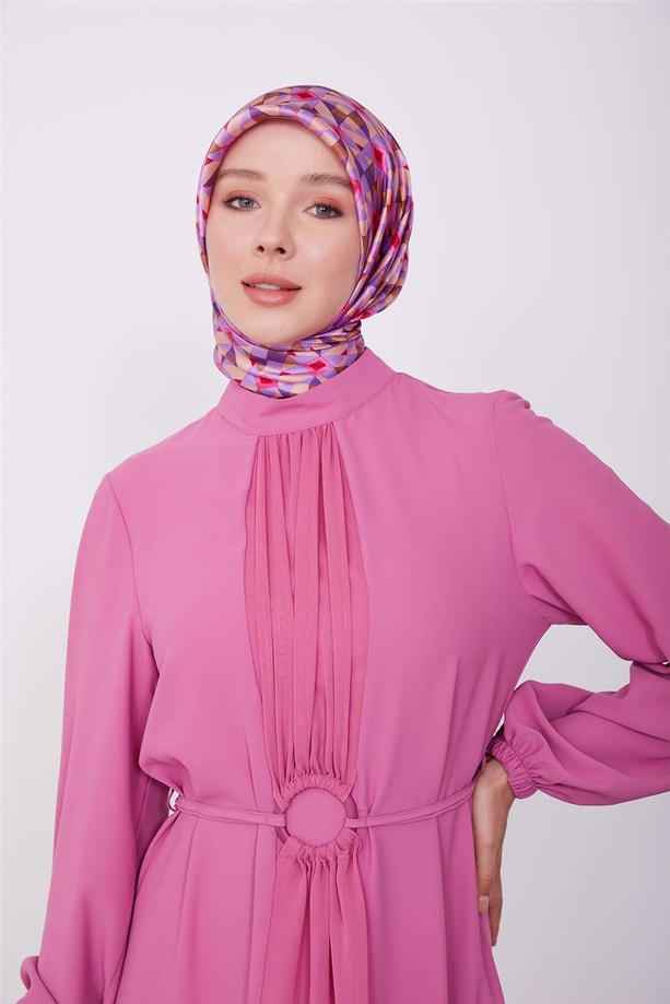 Beli toka detaylı elbise 23K9704 Menekşe