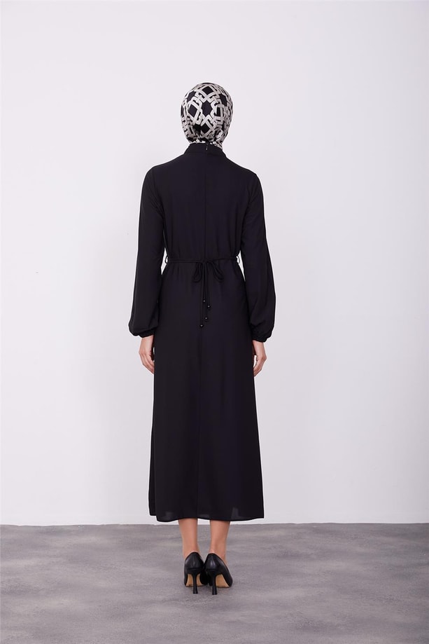 Beli toka detaylı elbise 23K9704 Siyah