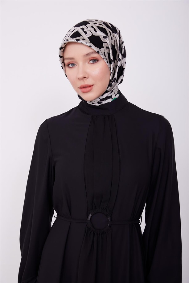 Beli toka detaylı elbise 23K9704 Siyah