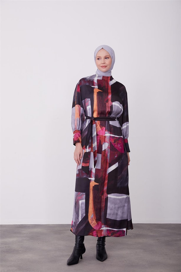 Armine Desenli Elbise 23K9714 Antrasit