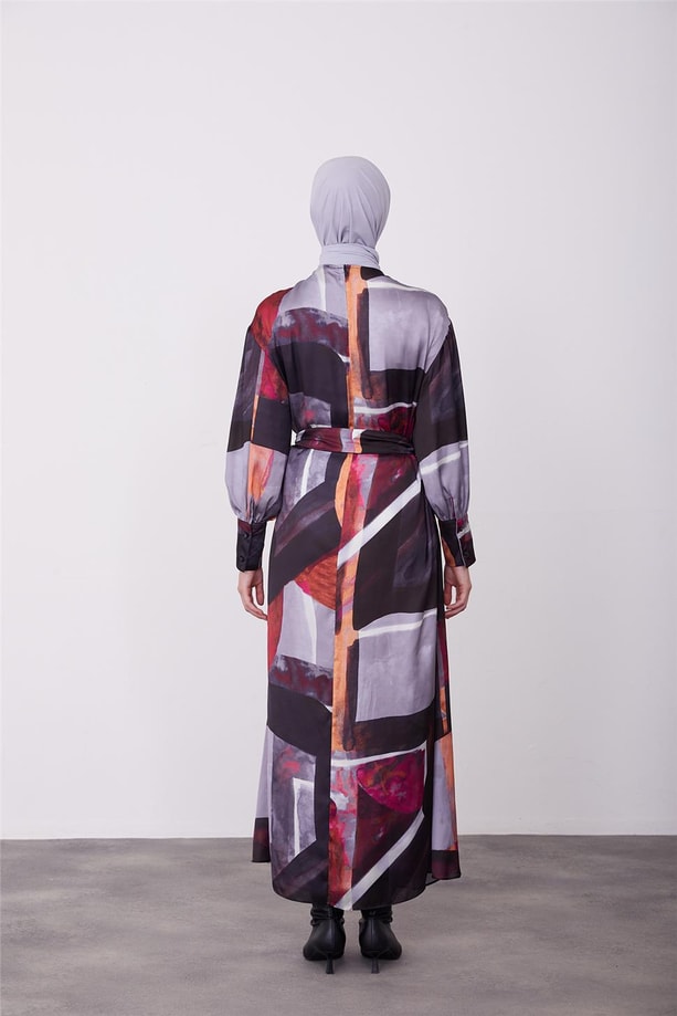 Armine Desenli Elbise 23K9714 Antrasit