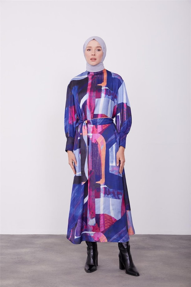 Armine Desenli Elbise 23K9714 Morcivert