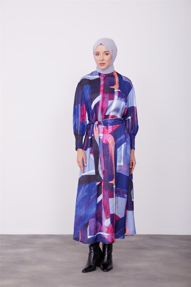 Armine Desenli Elbise 23K9714 Morcivert