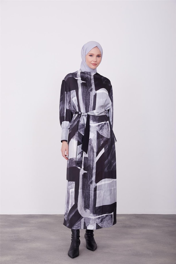 Armine Desenli Elbise 23K9714 Siyah