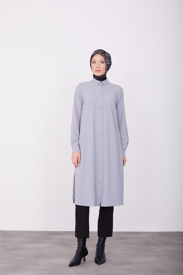 Armine Uzun Kollu Armine Logolu Tunik 23KH411 Gri