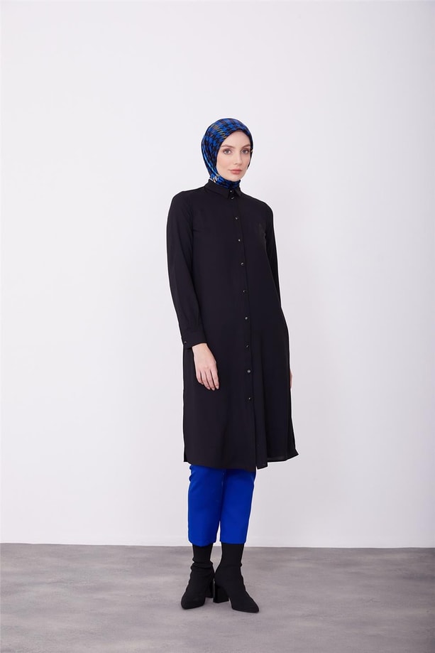 Armine Uzun Kollu Armine Logolu Tunik 23KH411 Siyah
