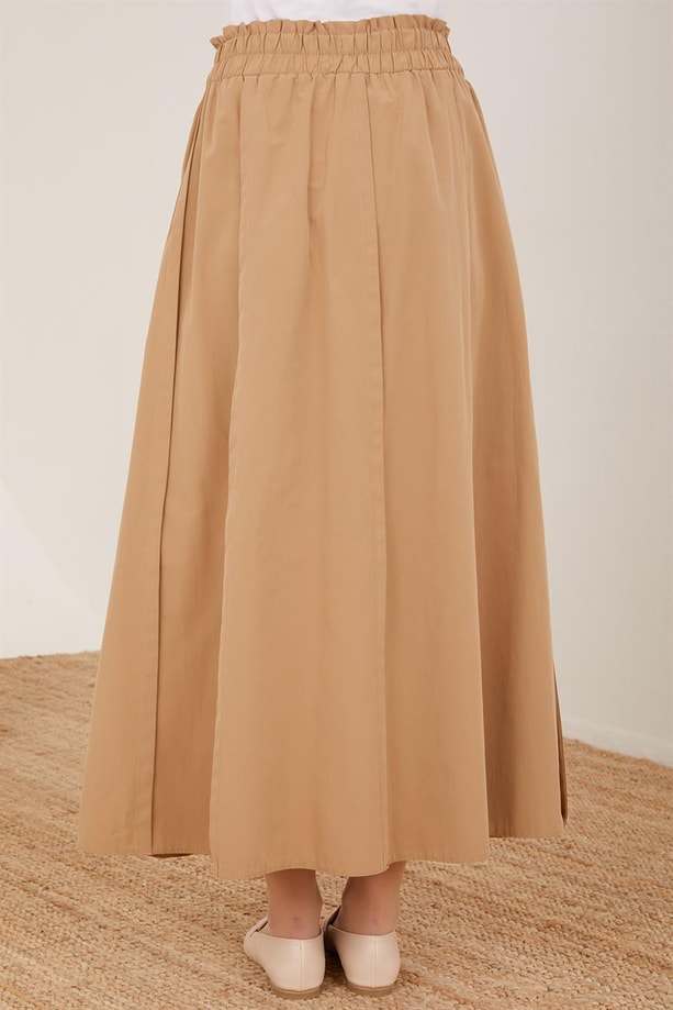 Armine Nervürlü, Beli Genişleyebilen Gabardin Etek 23Y1405 Camel