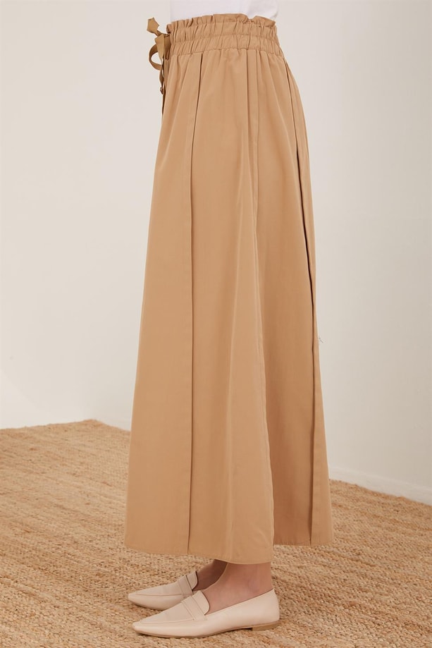 Armine Nervürlü, Beli Genişleyebilen Gabardin Etek 23Y1405 Camel