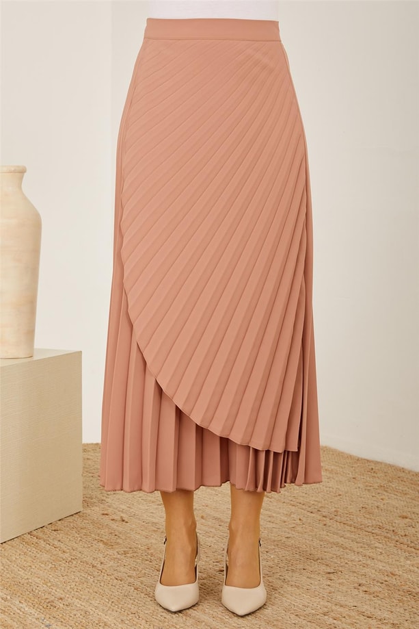 Armine Asimetrik Plisoley Etek 23Y1435 Tozlu Pembe