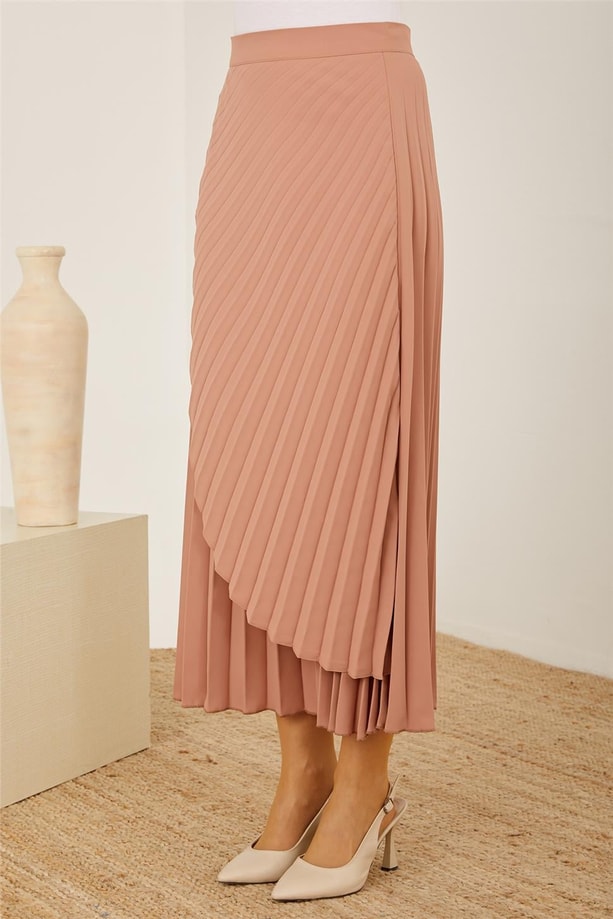 Armine Asimetrik Plisoley Etek 23Y1435 Tozlu Pembe