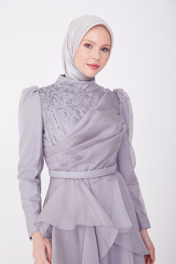 Armine Abiye Elbise 23YD1902 Gri