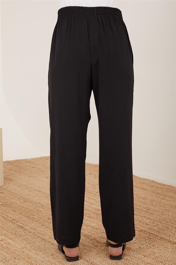 Armine Beli Fırfır Lastikli Pantolon 23Y2403 Siyah