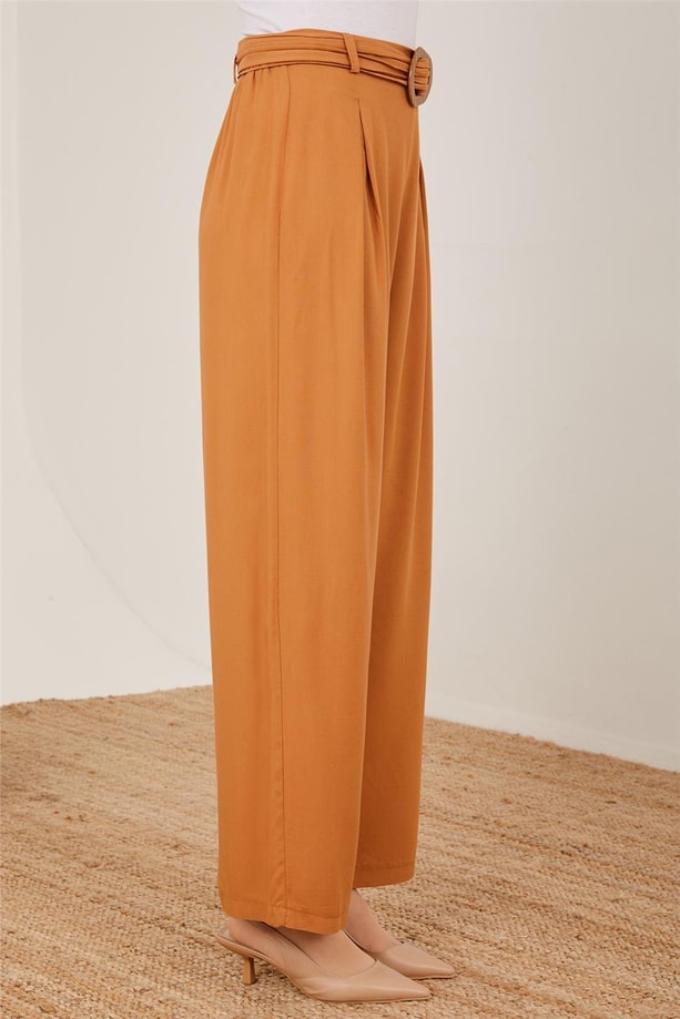 Armine Kemeri Piliseli Bol Viskon Pantolon 23Y2421 Çikolata