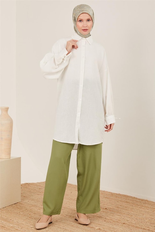 Armine Kemeri Piliseli Bol Viskon Pantolon 23Y2421 Haki