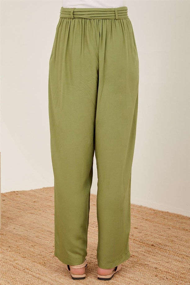 Armine Kemeri Piliseli Bol Viskon Pantolon 23Y2421 Haki