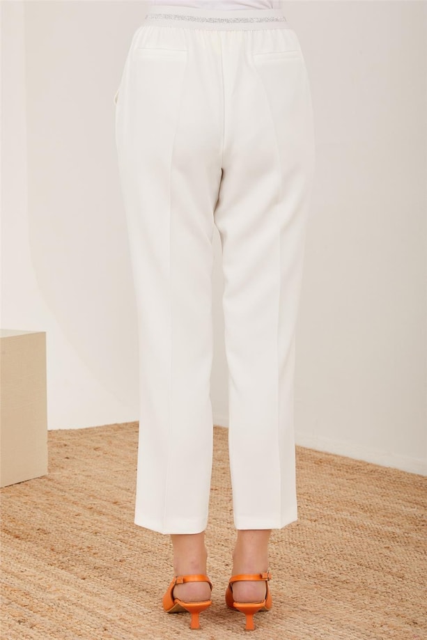 Armine Arkası Simli Lastikli Pantolon 23Y2437 Ekru