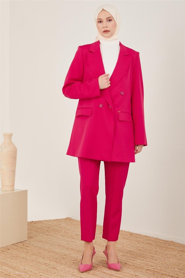 Armine Arkası Simli Lastikli Pantolon 23Y2437 Fuşya