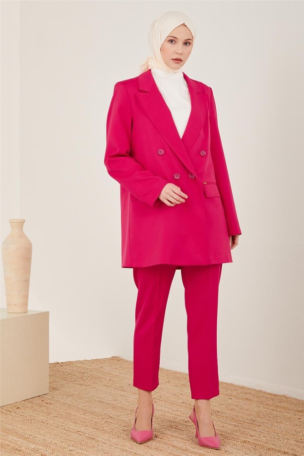 Armine Arkası Simli Lastikli Pantolon 23Y2437 Fuşya