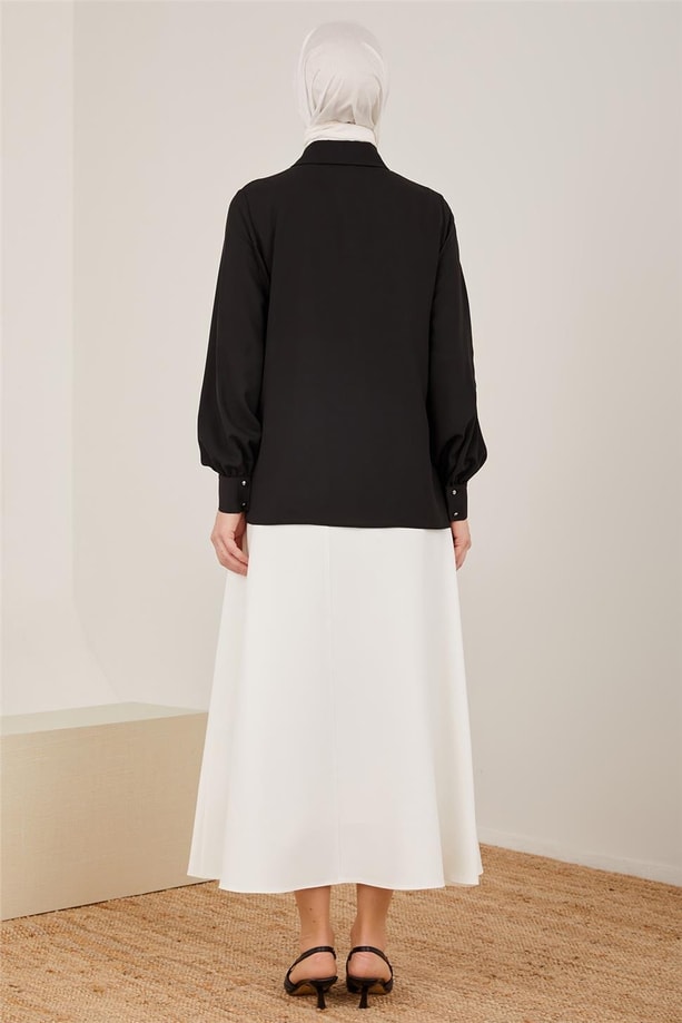 Armine Yakası Asimetrik Gömlek 22K3234 Siyah