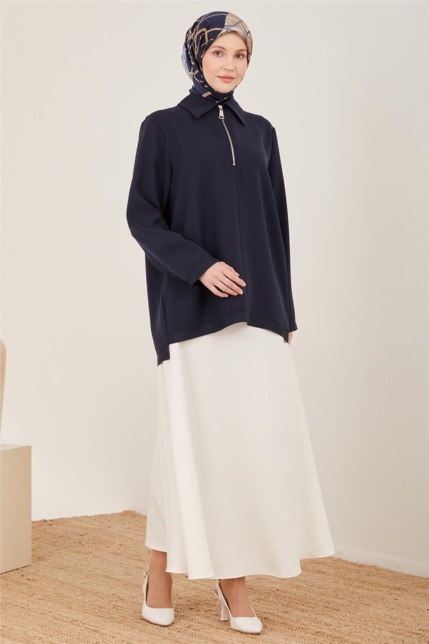 Armine Polo Yaka Grogrenli Bluz 23Y3303 Lacivert