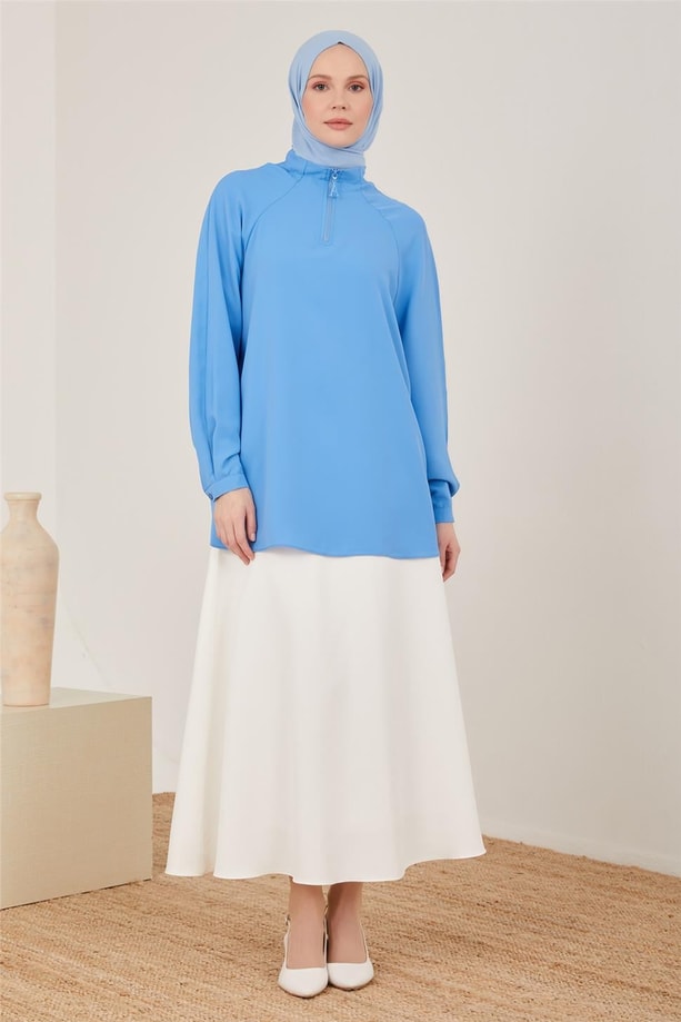 Armine Önü Fermuar Detaylı Empirme Badi 23Y3320 Gök Mavisi
