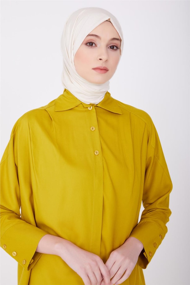 Armine Önü Asimetrik Kobalı ve Pileli Gömlek 23Y3321 Fıstık