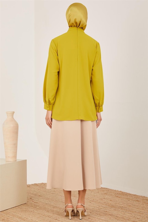 Armine Dropeli Asimetrik Bluz 23Y3328 Fıstık Yeşili