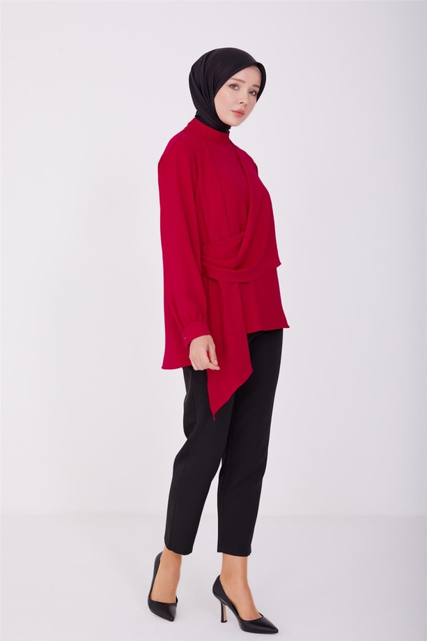 Armine Drapeli Asimetrik Bluz 23Y3328 Kırmızı