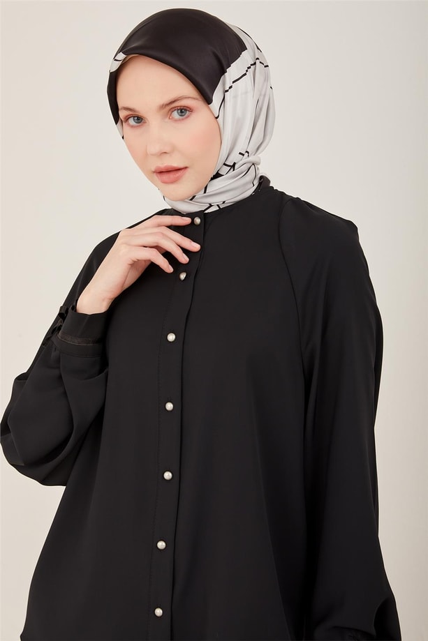 Armine Kolu Kurdeli Yarım Reglan Gömlek 23Y3334 Siyah