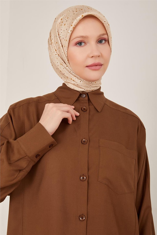 Armine Bedeni Kup Detaylı Oversize Gömlek 23Y3338 Kahverengi