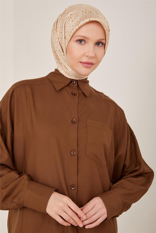 Armine Bedeni Kup Detaylı Oversize Gömlek 23Y3338 Kahverengi