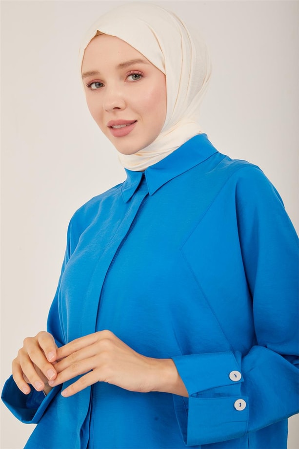 Armine Manşeti Katlanabilen Modal Gömlek 23Y3341 Kobalt