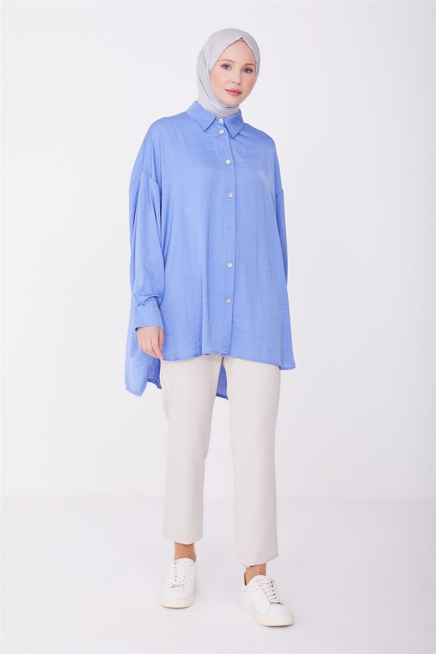 Armine Oversize Basic Gömlek 23Y3343 Kobalt