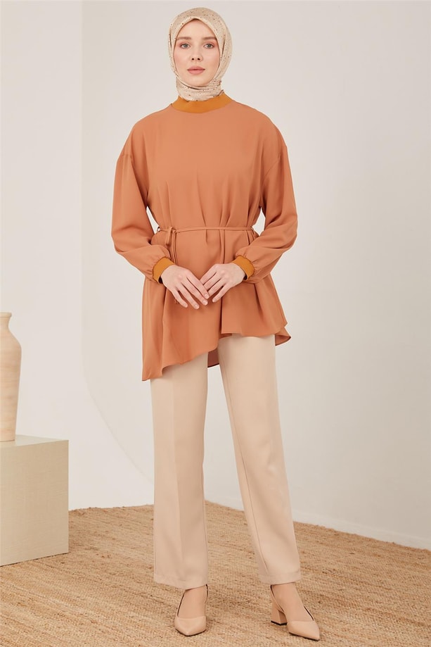 Armine Ribanalı Bluz 23Y3349 Çikolata