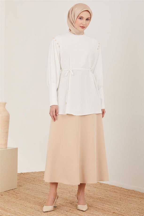 Armine Beli Bağlamalı Bluz 23Y3352 Ekru