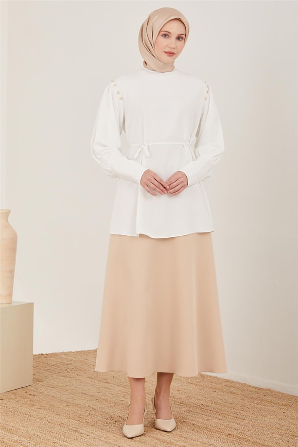 Armine Beli Bağlamalı Bluz 23Y3352 Ekru