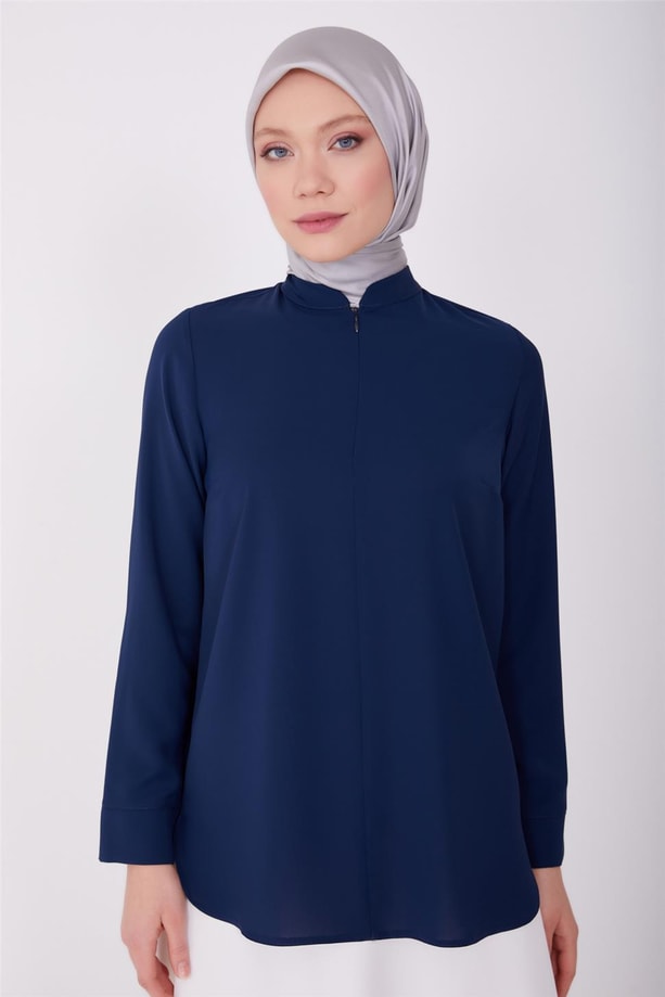 Armine Önü Gizli Fermuar Detaylı Bluz 23Y3359 Lacivert