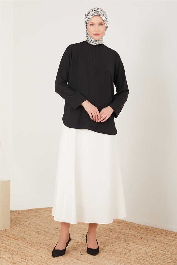 Önü gizli fermuar detaylı bluz 23Y3359 Siyah