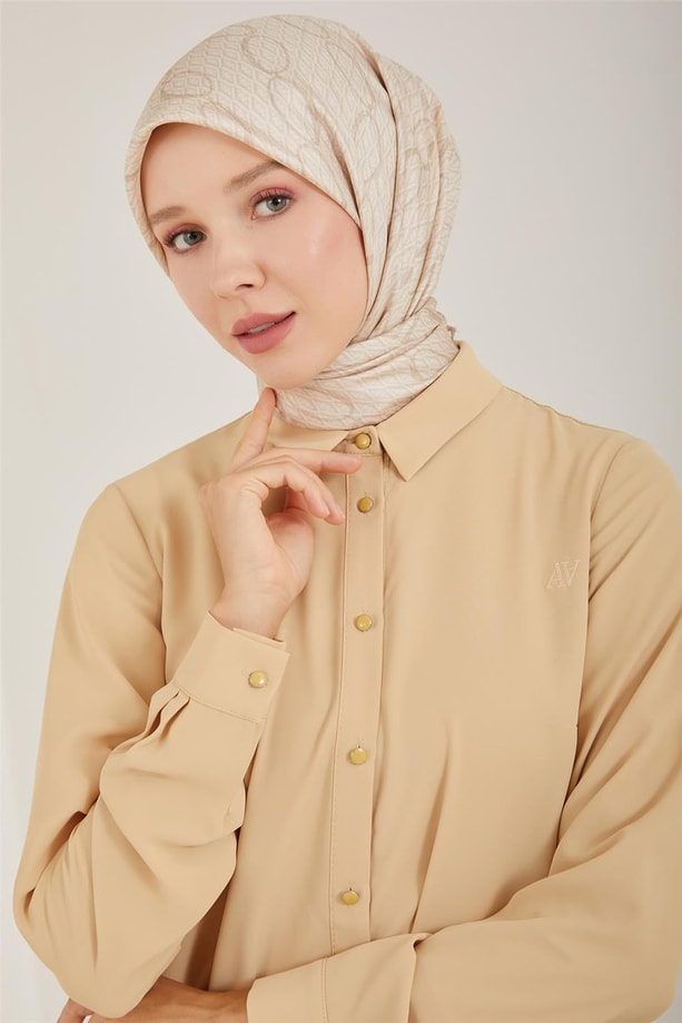 Armine Uzun Kollu Armine Logolu Tunik 21KH411 Bej