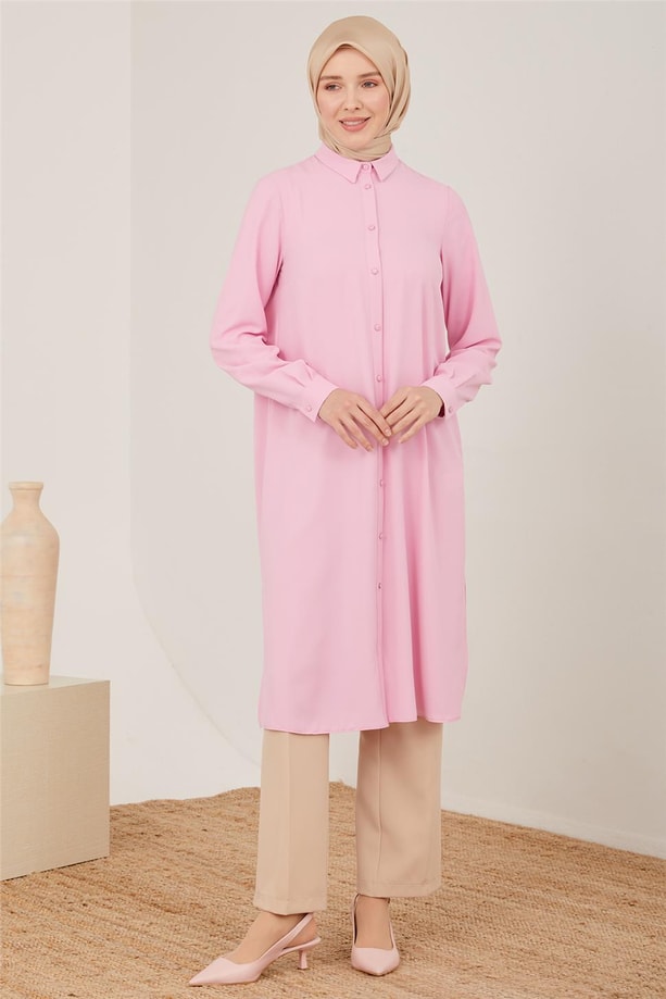 Armine Uzun Kollu Armine Logolu Tunik 21KH411 Pembe