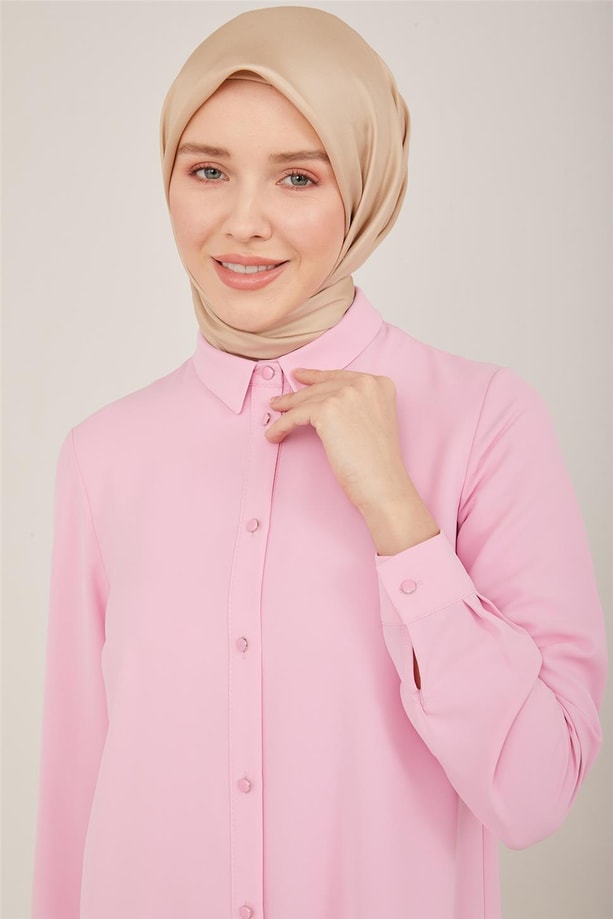 Armine Uzun Kollu Armine Logolu Tunik 21KH411 Pembe